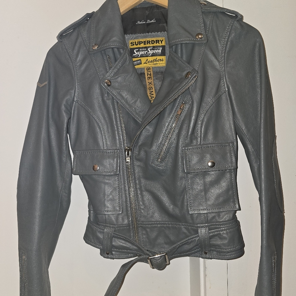 Superdry Women's Gray Leather Jacket